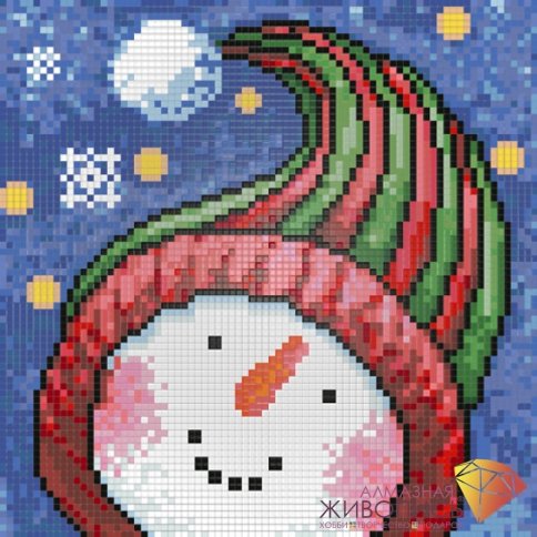 Портрет снеговика, алмазная мозаика
