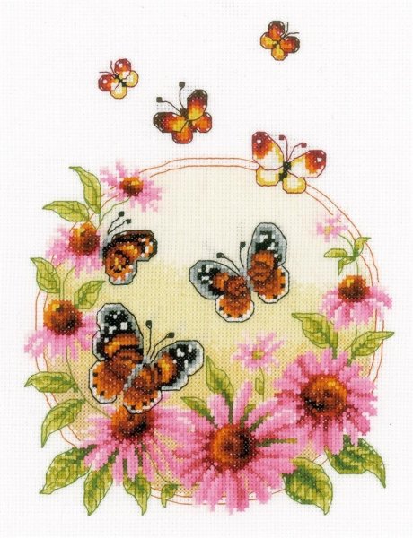 Эхинацея и бабочки, набор для вышивания