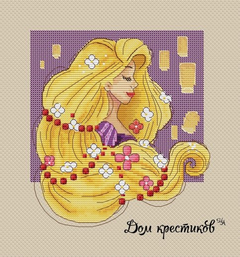 Золотоволосая принцесса, схема для вышивки