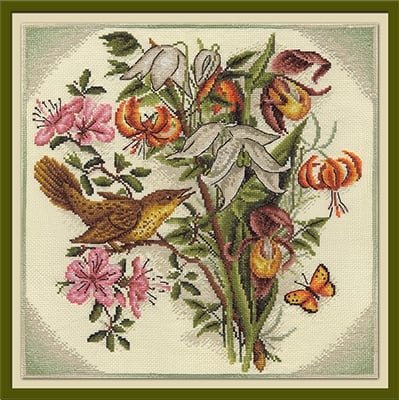 Букет цветов с птицей, набор для вышивания