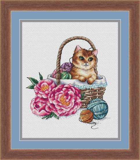 Кошка в лукошке, схема для вышивки крестом