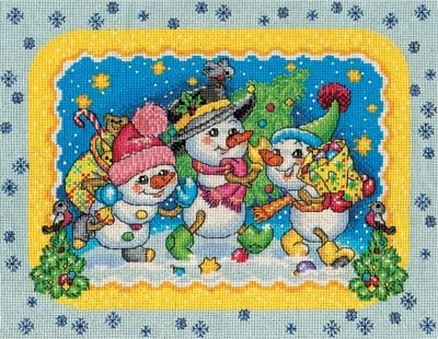 Веселые снеговики, набор для вышивания