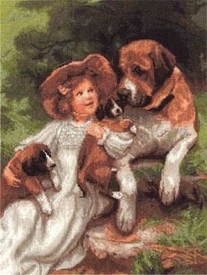 Девочка с собаками, набор для вышивания