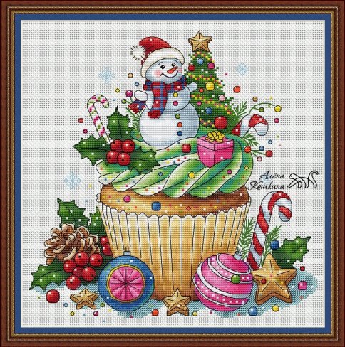 Пирожное снеговик, схема для вышивания