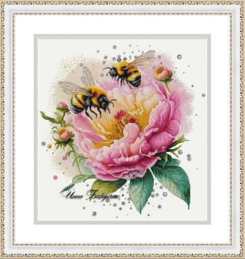 Цветок с пчёлками, схема для вышивки крестиком