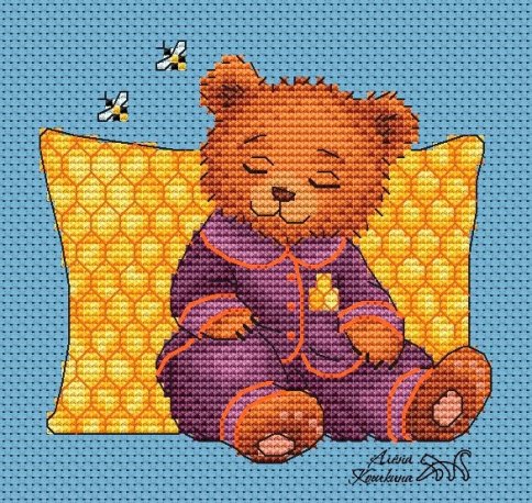 Спящий медвежонок, схема для вышивания