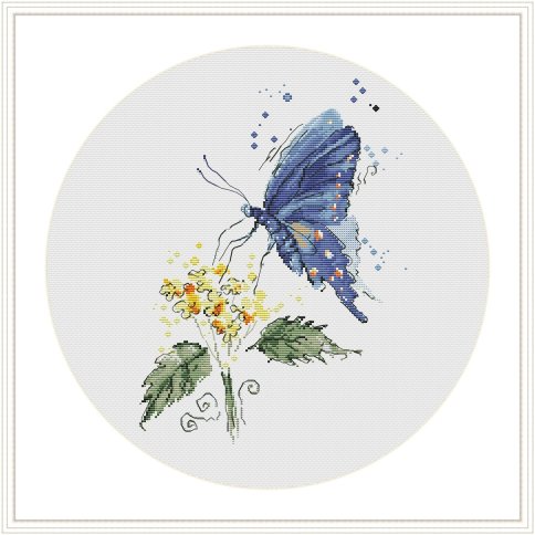 Синяя бабочка, схема для вышивки