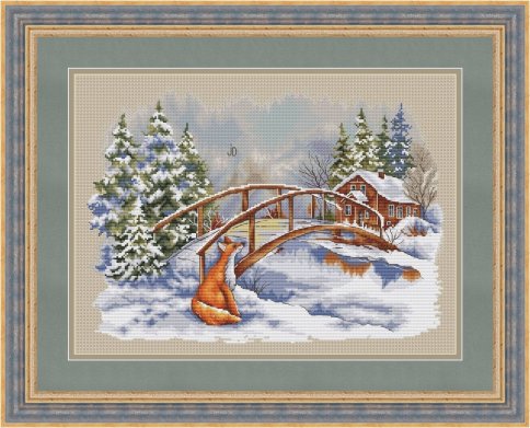 Зимний мост, авторская схема для вышивки крестиком