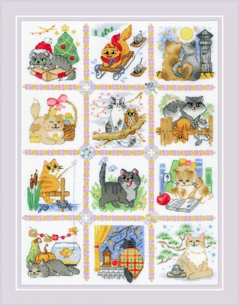 Кошачий календарь, набор для вышивания