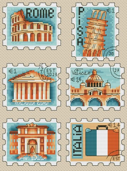 Сет марок Италия, схема для вышивания