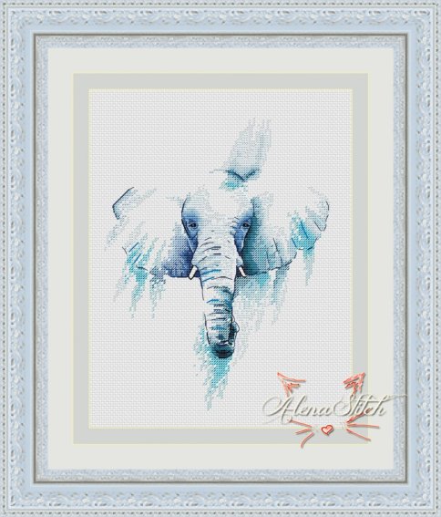 Голубой слон, схема для вышивки