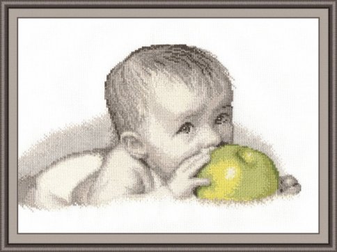 Малыш с яблоком, набор для вышивания
