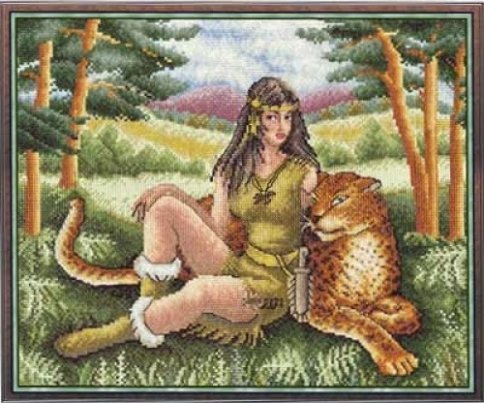 Девушка с леопардом, набор для вышивания