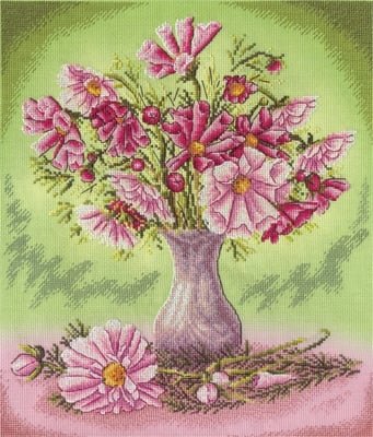 Розовые космеи, набор для вышивания