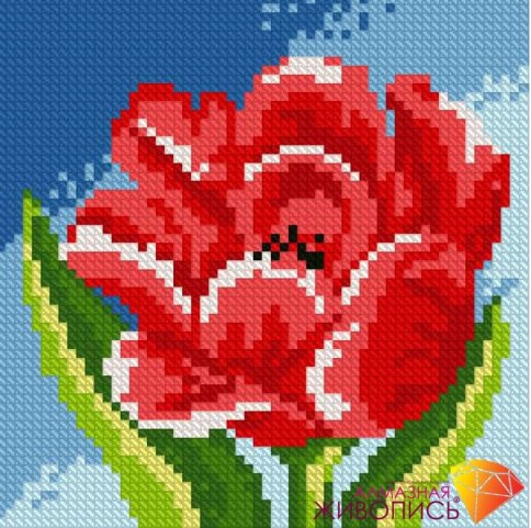 Красный тюльпан, алмазная мозаика