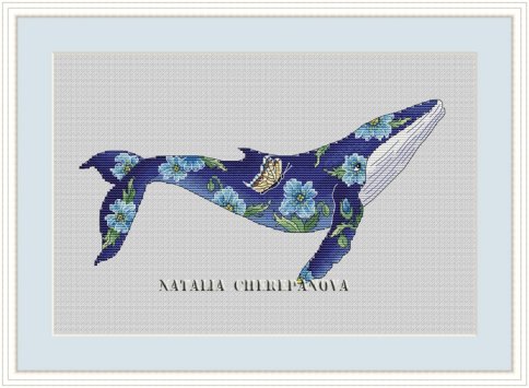 Синий кит, схема для вышивки