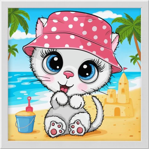Кошка на пляже, алмазная мозаика