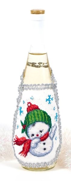 Фартук на бутылку "Задорный снеговик", набор для рукоделия