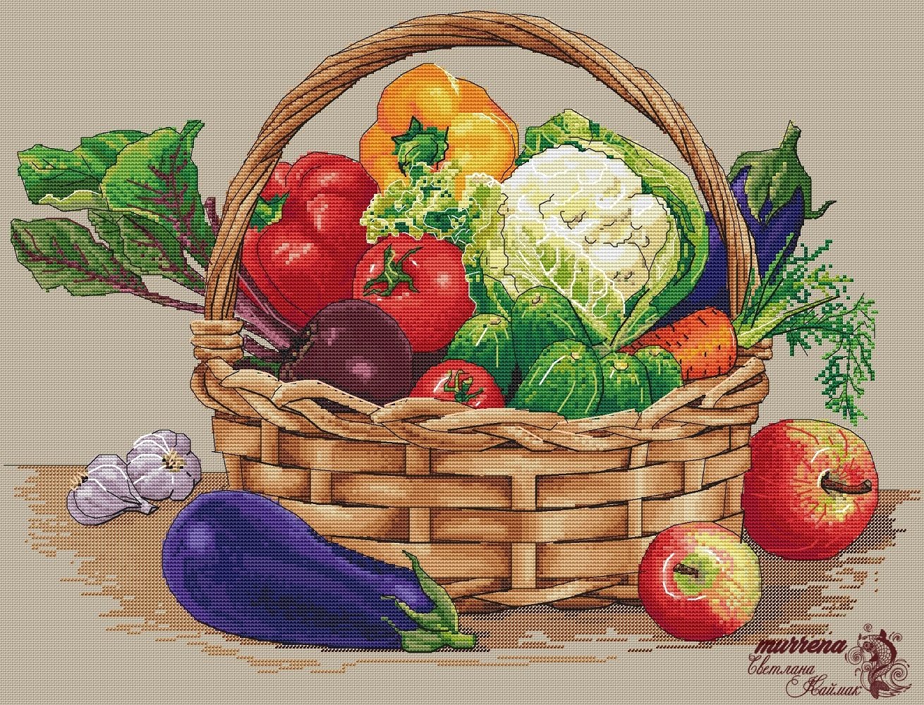 Картина корзинка с овощами для детей