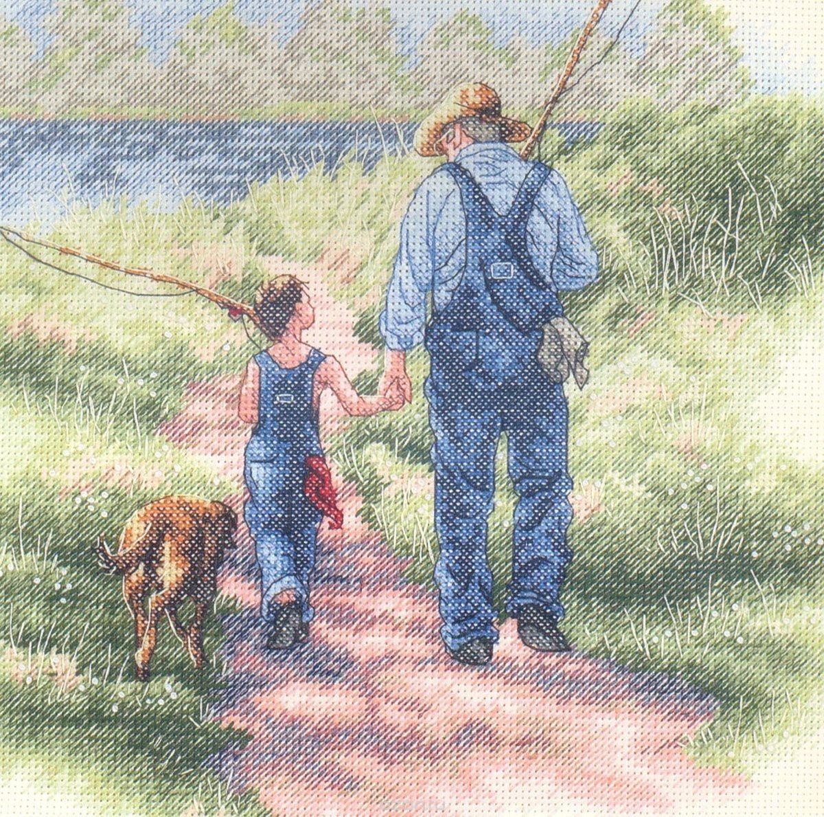 Вышивка дети на рыбалке