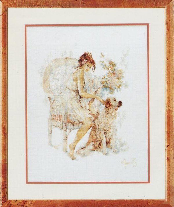 Вышитая картина Девушка с собакой. Арт. 8003-1