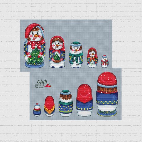 Семейка снеговичков, схема для вышивания