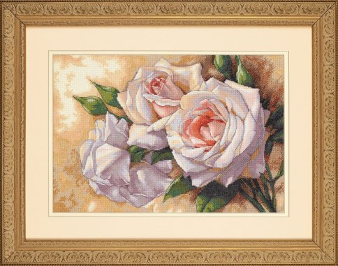 Белые розы крестом, набор для вышивания