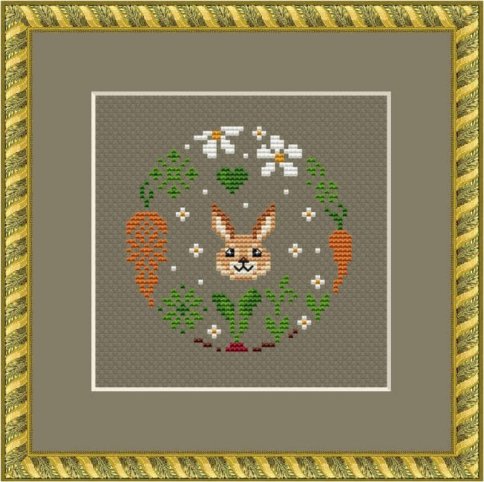 Венок Кролик с морковками, схема для вышивания