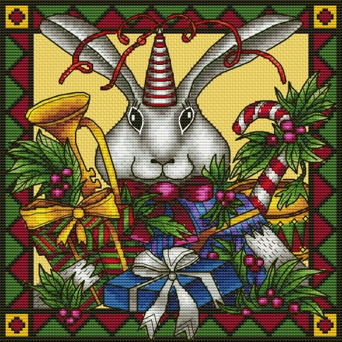 Кролик Дед Мороз, схема для вышивки