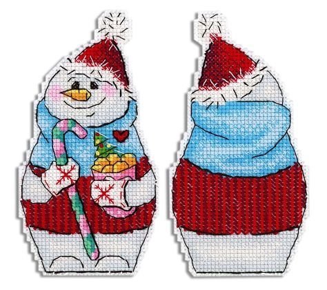 Снеговик с угощениями, набор для вышивания