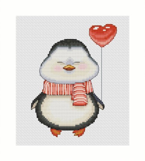 Пингвинёнок с сердечком, схема для вышивания