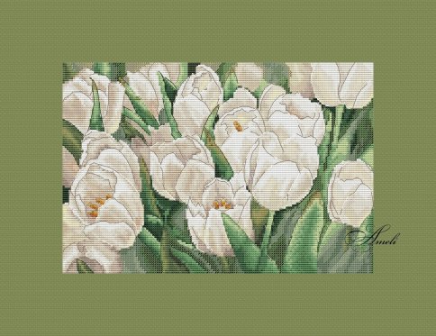 Белые тюльпаны, схема для вышивки