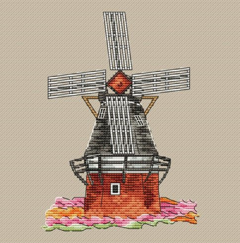 Ветряная мельница, авторская схема для вышивки