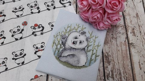 Панда и бамбук, схема для вышивания
