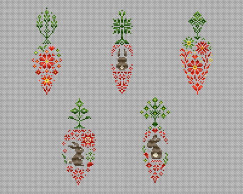 Морковки и кролики, схема для вышивания крестиком