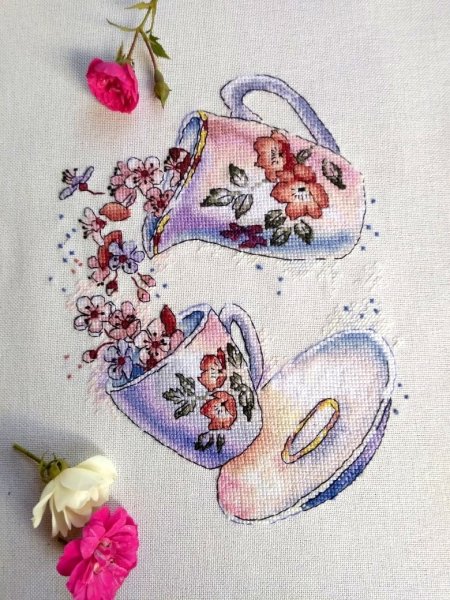 Цветочное чаепитие, схема для вышивки