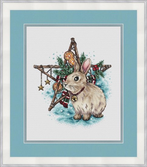Рождественский кролик, схема для вышивки