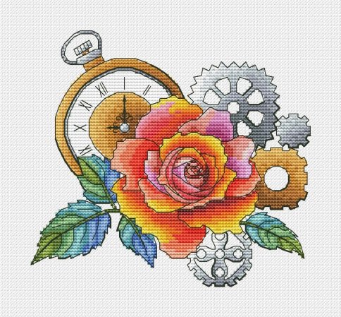 Роза стимпанк, схема для вышивания крестиком