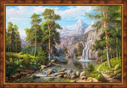 Пейзаж с водопадом, алмазная мозаика