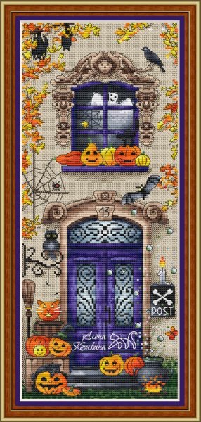 Хэллоуинский балкон, схема для вышивки 