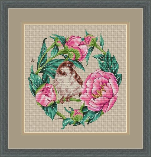 Розовые пионы, авторская схема для вышивки крестиком