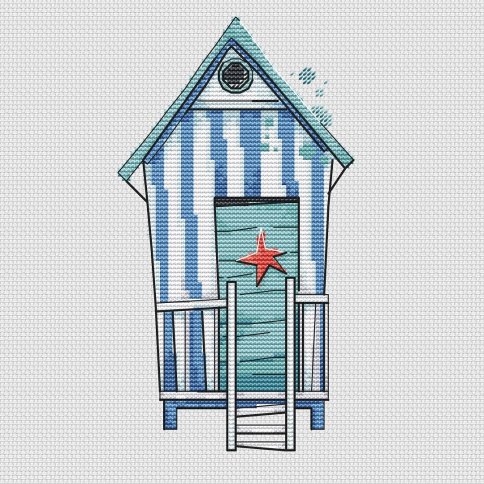  Пляжный домик: Голубой, схема для вышивки крестом