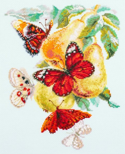 Бабочки на груше, набор для вышивания