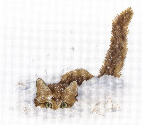 Кот в снегу, набор для вышивания