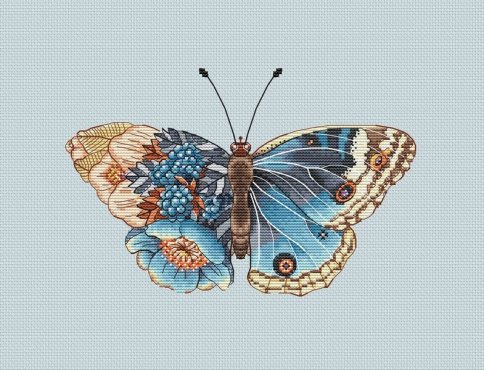 Лазурная бабочка, схема для вышивки крестом
