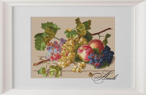 Виноград и персики, схема для вышивки 