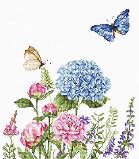 Летние цветы и бабочки, набор для вышивания