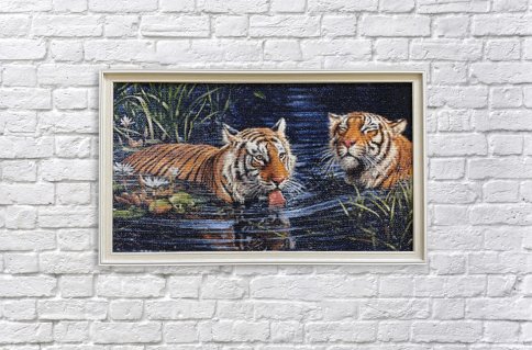Тигры в воде, алмазная мозаика