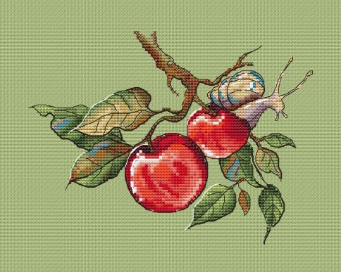 Улитка и яблоки, схема для вышивки