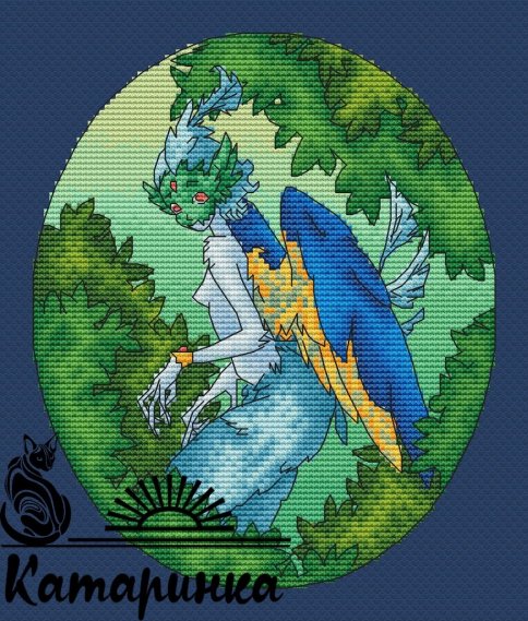 Синяя птица, схема для вышивания